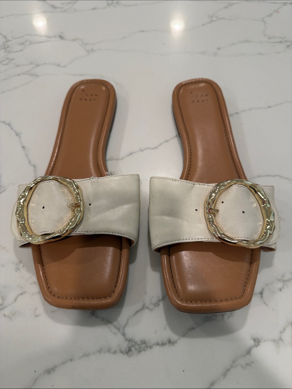 5/$25 A New Day Slide Sandals with Gold Buckle